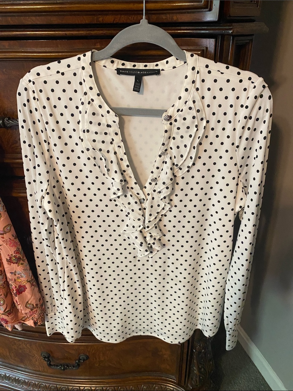 Whbm pola dot ruffle blouse